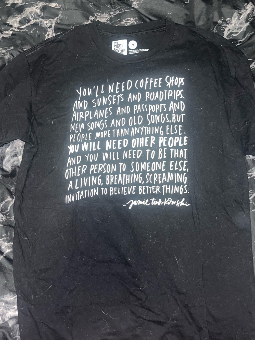 Twloha Black Graphic Tee with White Inspirational Text size m
